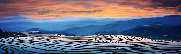 Campo di riso maturo sullo sfondo del crepuscolo