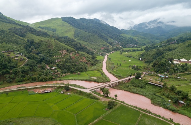 Campo di riso terrazzato Nan sapan nord della Thailandia