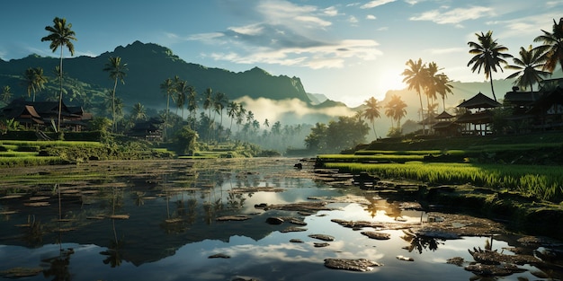 campo di riso vista mattina a bali indonesia