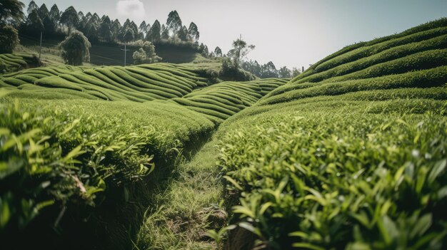 campo di tè paesaggio all'aperto per la coltivazione biologica generativo ai