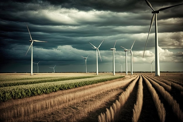 Campo di turbine eoliche che sfruttano la potenza del vento per produrre elettricità