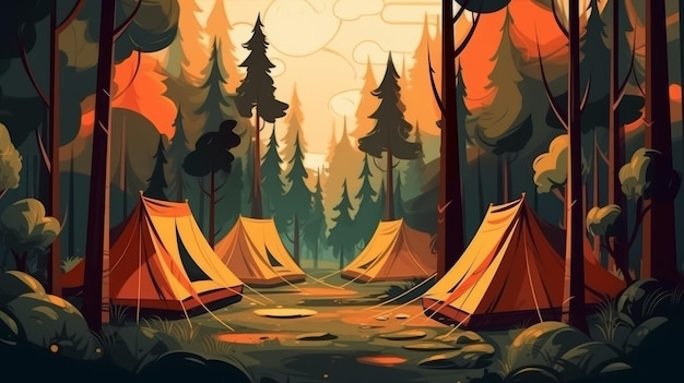 Campo estivo nella foresta Paesaggio sullo sfondo IA generativa