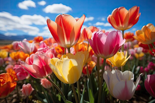 Campo fiorito con tulipani colorati IA generativa