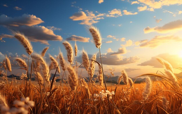 Campo illuminato dal sole di erba alta IA generativa