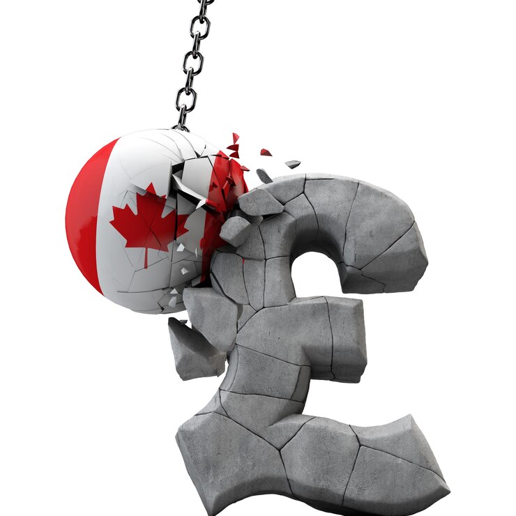 Photo canada ball smashing a pound sterling symbol uk economy d render