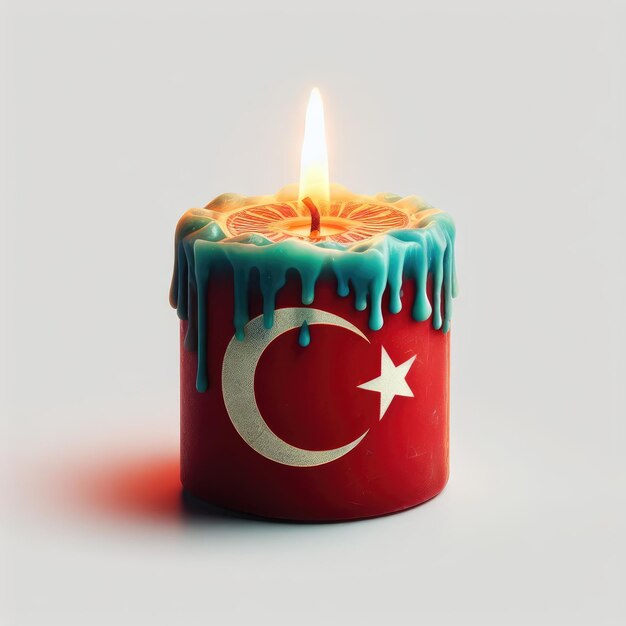 Candela con bandiera della Turchia isolata su sfondo bianco