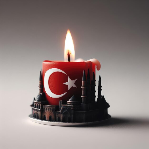 Candela con bandiera della Turchia isolata su sfondo bianco