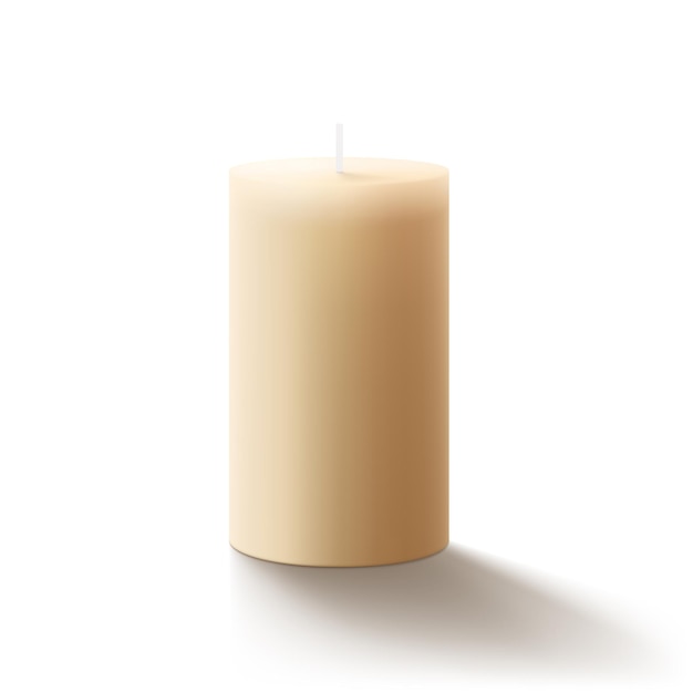 Candela di cera cilindrica isolata su uno sfondo bianco Luce di candela Simbolo romantico