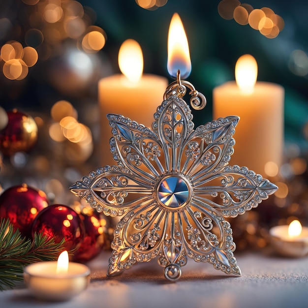 candela di Natale a forma di stella con decorazioni di Natale