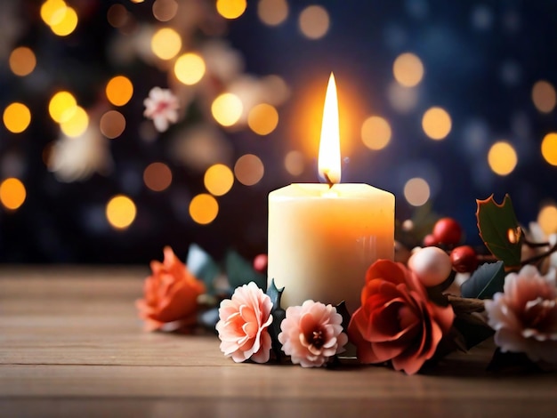 candela e fiore luce di Natale sfocare lo sfondo