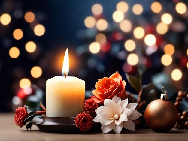 candela e fiore luce di Natale sfocare lo sfondo