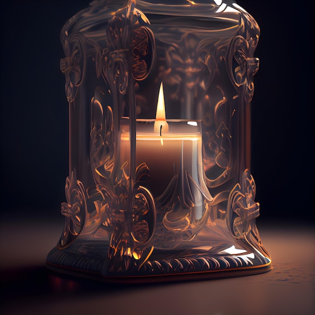 Candela in un candeliere di vetro rendering 3D