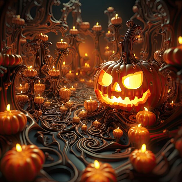 Candele accese zucche di Halloween Illustrazione generazione di IA