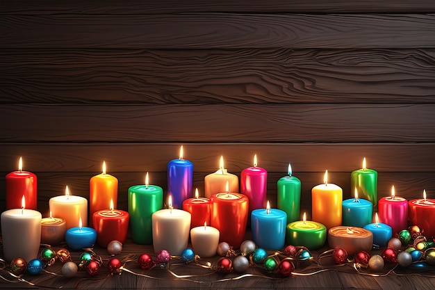 candele con colori diversi su fondo in legno spazio per il testo candele con decorazioni natalizie