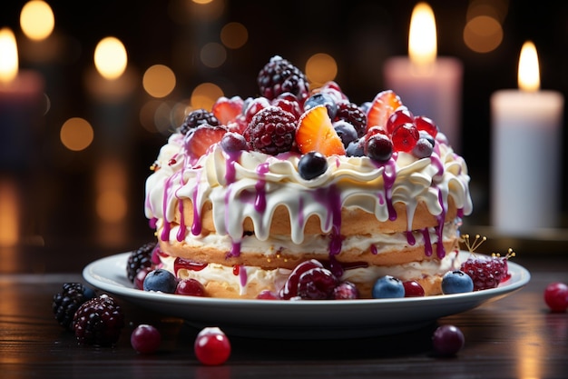 Candele da dessert di compleanno vibranti accendono deliziose e seducenti su una tela bianca