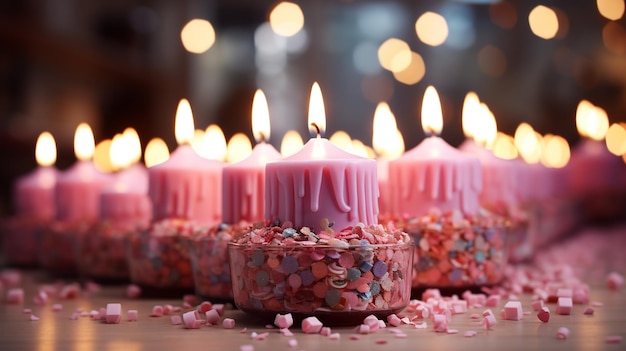 Candele di compleanno su tema rosa pastello