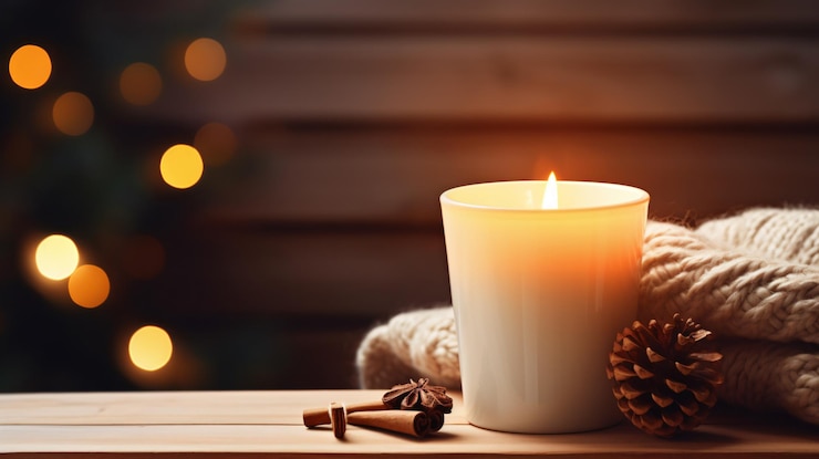 Foto candele di natale su sfondo di legno cosy