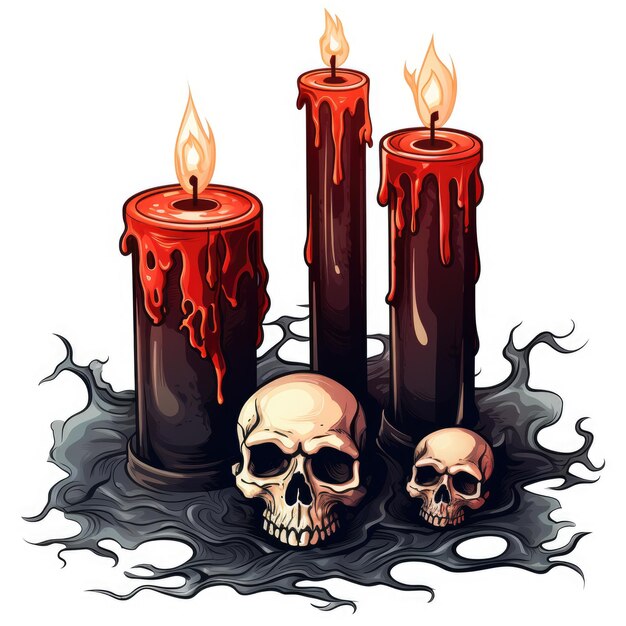 candele fuoco cranio halloween illustrazione spaventoso orrore disegno tatuaggio vettore isolato adesivo fantasia