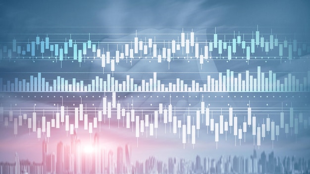Candele grafico diagramma grafico stock trading investimento affari finanza concetto mixed media doppia esposizione schermo virtuale