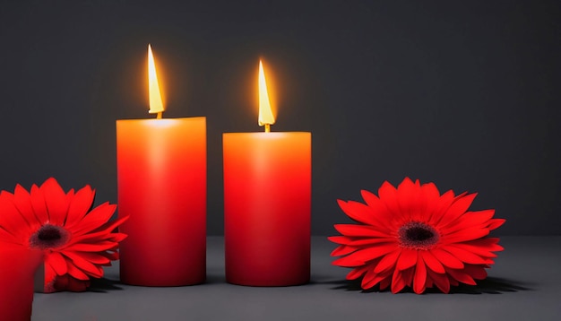 Candele rosse con un fiore al centro