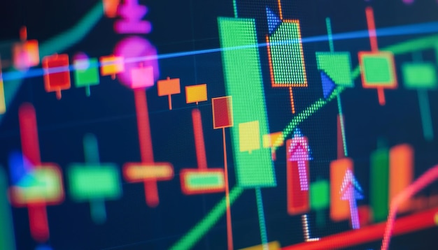 Candeliere aziendale Analisi statica finanziaria con grafici finanziari in crescita Piano di mercato di strategia di investimento di trading online e concetto di fluttuazioni del mercato azionario