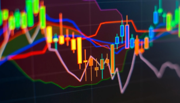 Candeliere aziendale Analisi statica finanziaria con grafici finanziari in crescita Piano di mercato di strategia di investimento di trading online e concetto di fluttuazioni del mercato azionario