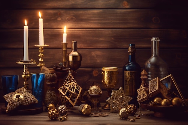 Candeliere con candele accese per Hanukkah Ai generato