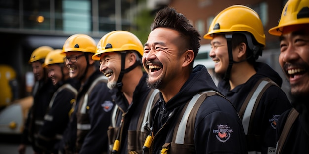 candid shot Foto con un operaio edile squadra in piedi con il cantiere