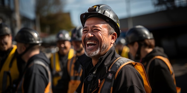 candid shot Foto con un operaio edile squadra in piedi con il cantiere