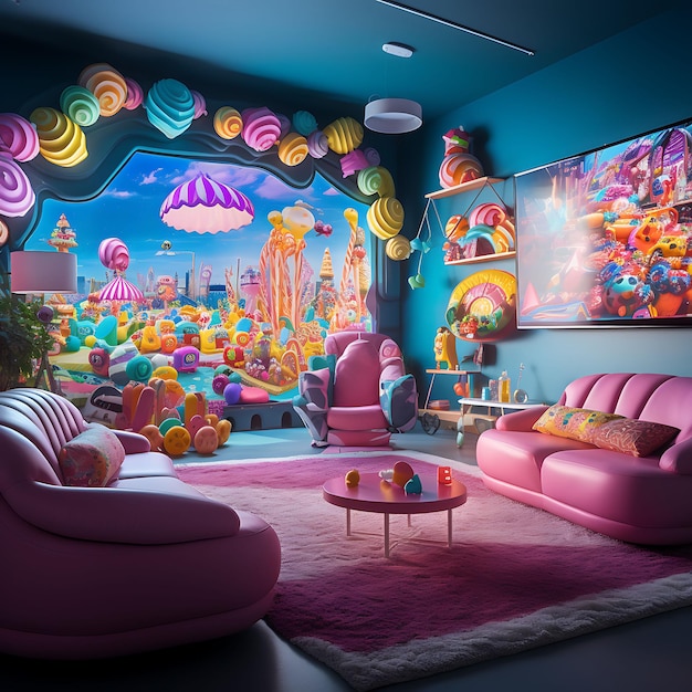 Candy Crush Gaming Room Sweet Color Theme Candyland Wall Dec Creative Live Stream Idea di sfondo