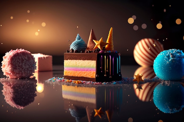 Candy design da dessert da sogno Cupcake colorato e gelato AI generativa
