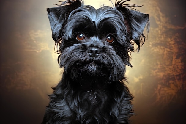 Cane Affenpinscher Ritratto su sfondo marrone Ritratto di Affenpinscher nero da vicino Foto di studio con luce Ai arte generativa