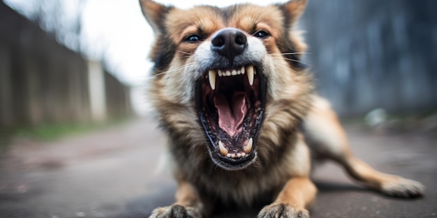 Cane aggressivo mostra denti pericolosi IA generativa