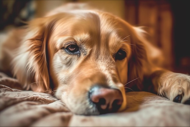 cane arafed sdraiato su un letto con la testa sul cuscino generativo ai