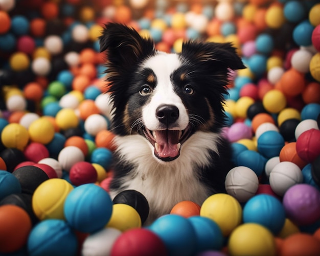 cane arafed seduto in una vasca di palline con tante palline ai generative