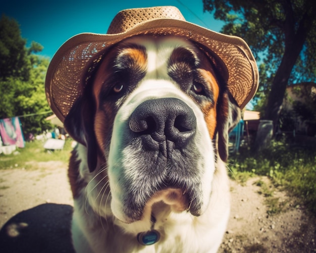 Cane Araffe che indossa un cappello e guarda la telecamera generativa ai