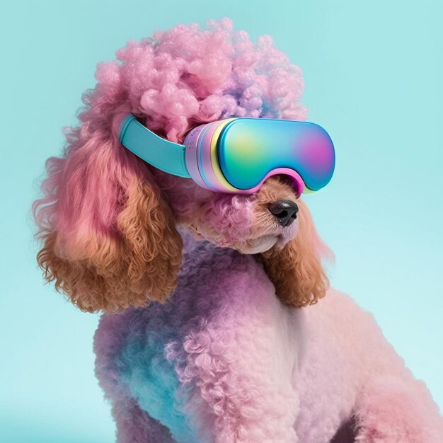 Cane barboncino alla moda con gli occhiali in stile fairy kei