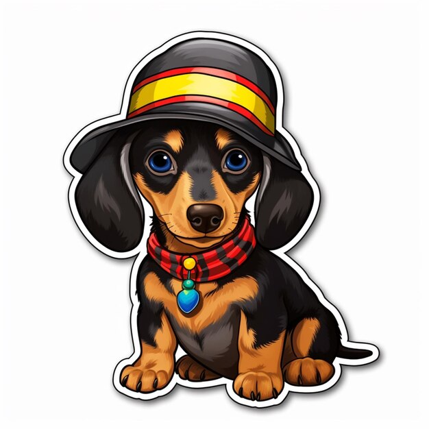 cane bassotto cartone animato che indossa un cappello e una sciarpa ai generativa