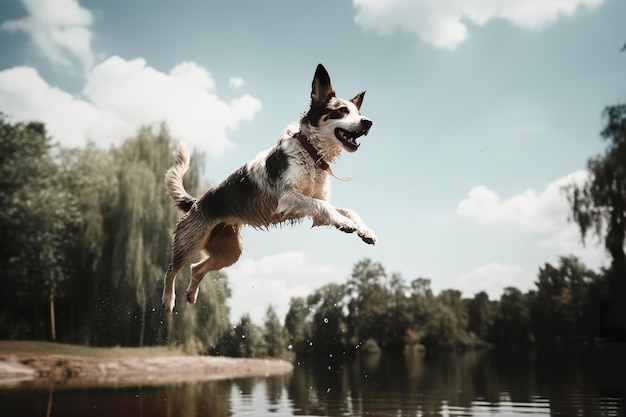 Cane carino che corre e salta fuori.