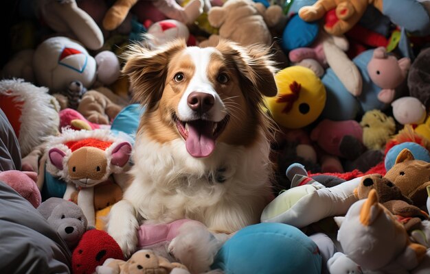 Cane carino con vari accessori per animali domestici a casa