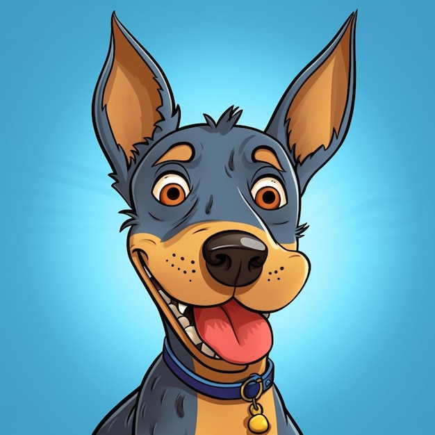 cane cartone animato con collare e campanello su sfondo blu ai generativa