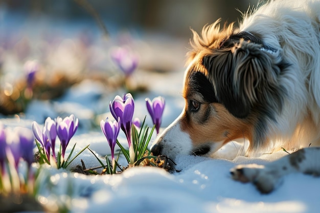 Cane che cammina in primavera