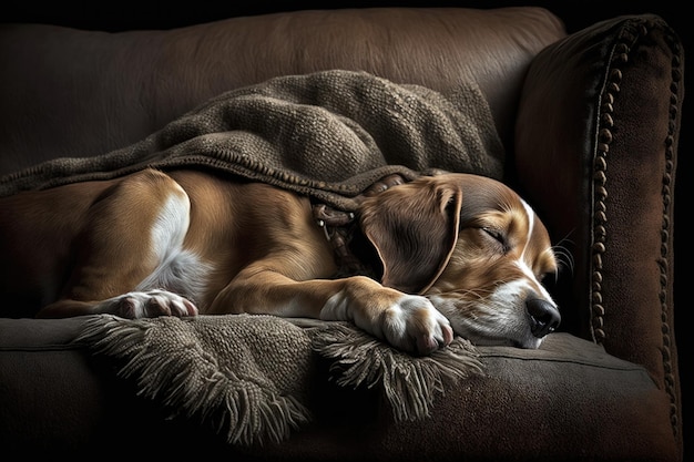 Cane che dorme sul divano