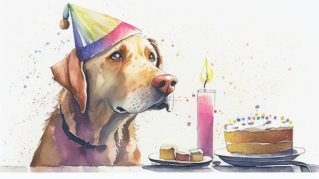 Cane che festeggia il buon compleanno Illustrazione generativa dell'acquerello AI