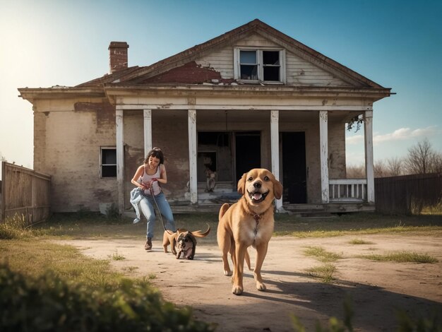 cane che gioca con la famiglia umana