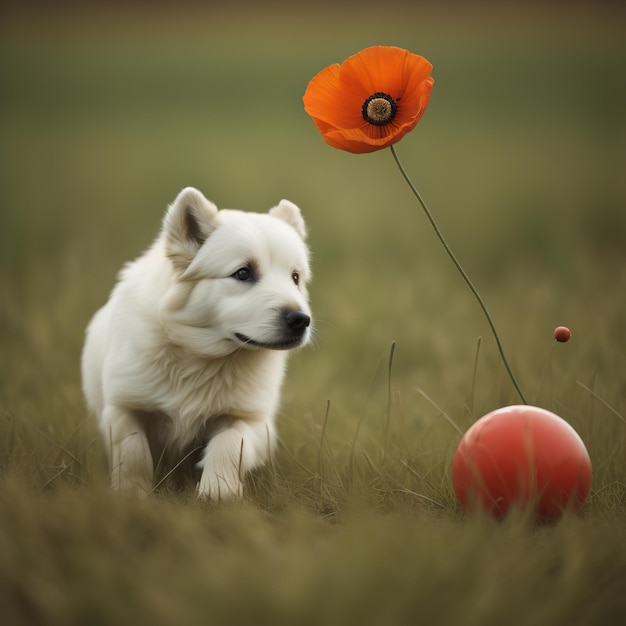 Cane che gioca con la palla