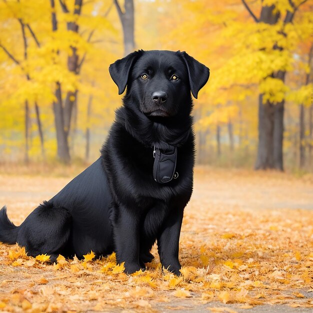 Cane che guarda la telecamera in un giorno d'autunno generato dall'AI