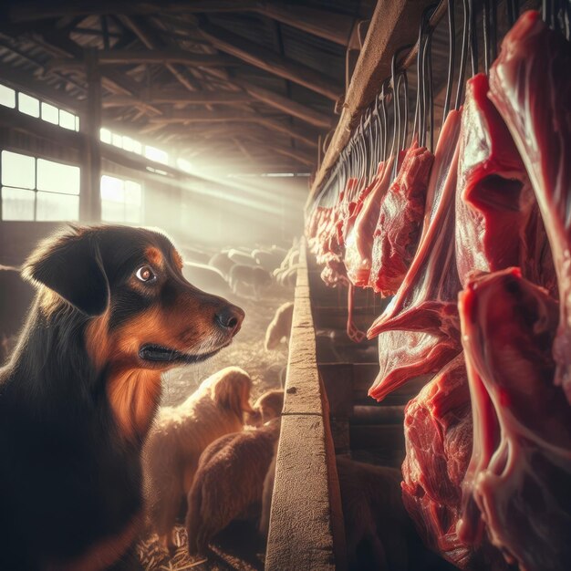 cane che guarda una carne