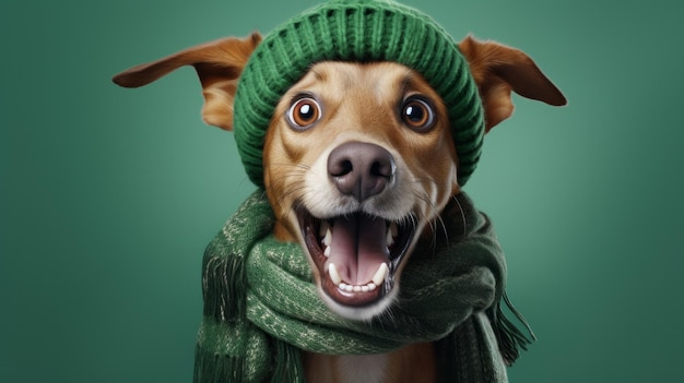 Cane che indossa berretto e sciarpa Ritratto di cane felice vestito per l'autunno o l'inverno