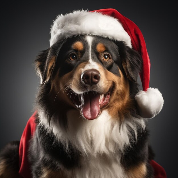 Cane che indossa il cappello di Babbo Natale